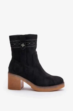 Boto Botki Ocieplane|Botki Na Obcasie*Ocieplane Botki Damskie Na Obcasie Słupku Czarne Vailia Czarny