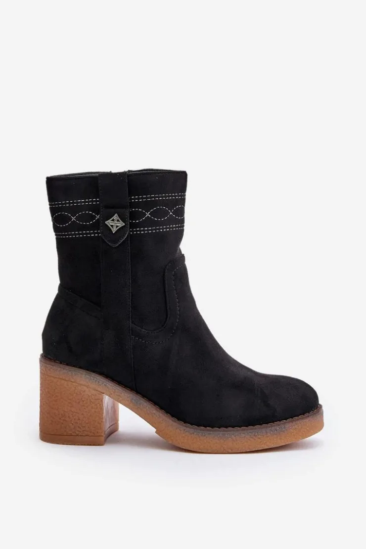 Boto Botki Ocieplane|Botki Na Obcasie*Ocieplane Botki Damskie Na Obcasie Słupku Czarne Vailia Czarny