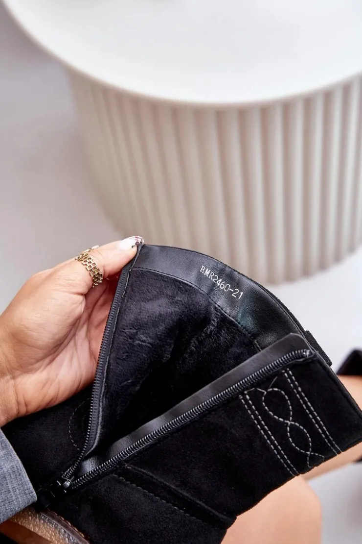 Boto Botki Ocieplane|Botki Na Obcasie*Ocieplane Botki Damskie Na Obcasie Słupku Czarne Vailia Czarny