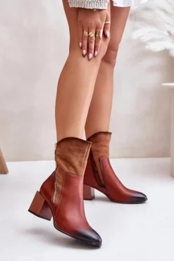 Sale Boto Ocieplane Botki Damskie Na Obcasie Słupku Brązowe Relabina Brązowy