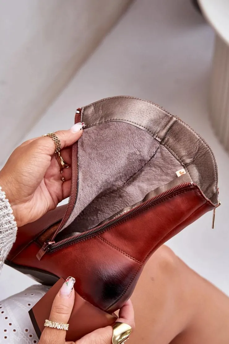 Sale Boto Ocieplane Botki Damskie Na Obcasie Słupku Brązowe Relabina Brązowy