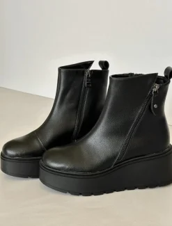 Hot Buty damskie Vinceza Ocieplane Botki Damskie Na Koturnie I Platformie Skóra Naturalna Czarne Vinceza 58340