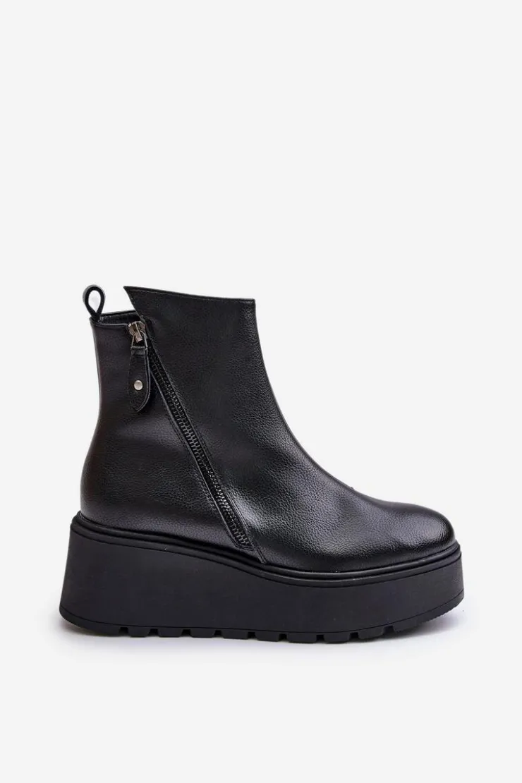 Hot Buty damskie Vinceza Ocieplane Botki Damskie Na Koturnie I Platformie Skóra Naturalna Czarne Vinceza 58340