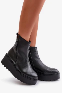 Hot Buty damskie Vinceza Ocieplane Botki Damskie Na Koturnie I Platformie Skóra Naturalna Czarne Vinceza 58340