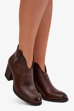 New Boto Ocieplane Botki Damskie Na Słupku Z Eko Skóry Czekoladowe Talienne