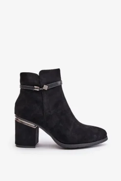 Buty damskie Vinceza Botki Ocieplane|Brązowe I Beżowe Botki*Ocieplane Botki Damskie Na Słupku Z Ozdobnym Paskiem Vinceza 16446 Czarne