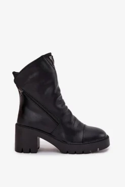 Buty damskie Vinceza Botki Ocieplane|Botki Skórzane*Ocieplane Botki Damskie Na Masywnym Obcasie Z Podwójnym Zamkiem Vinceza 58605 Czarne