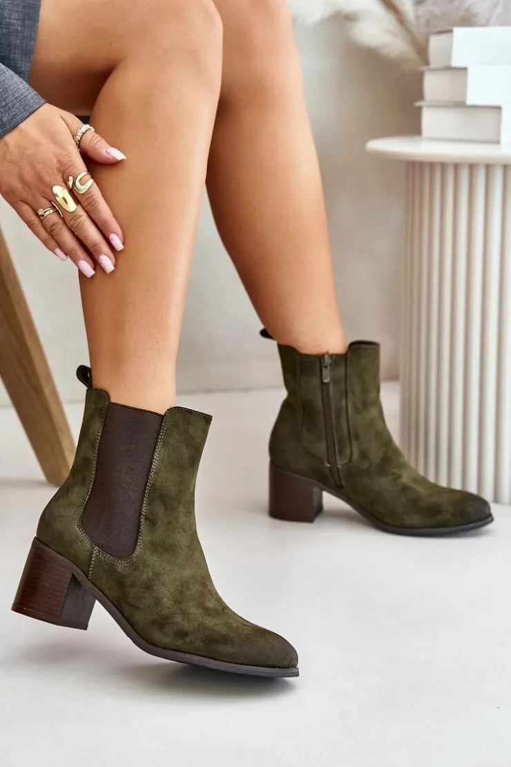 Damskie Boto Ocieplane Botki Damskie Na Słupku Ciemnozielone Radeya