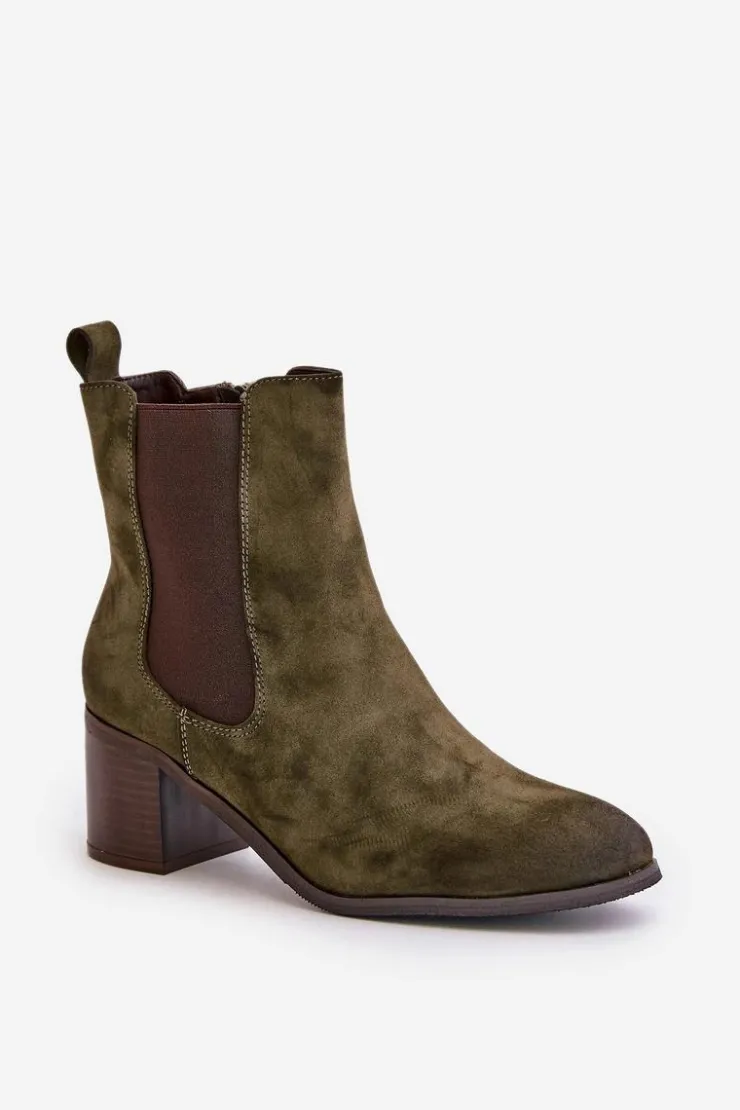 Damskie Boto Ocieplane Botki Damskie Na Słupku Ciemnozielone Radeya