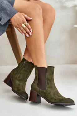 Damskie Boto Ocieplane Botki Damskie Na Słupku Ciemnozielone Radeya