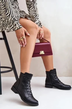 Boto Botki Ocieplane|Czarne Botki*Ocieplane Botki Damskie Na Płaskim Obcasie Czarne Labise Czarny