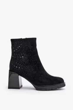 Damskie Damskie buty S.Barski Ocieplane Botki Damskie Na Słupku Ze Zdobieniem D&A MR880-130 Czarne