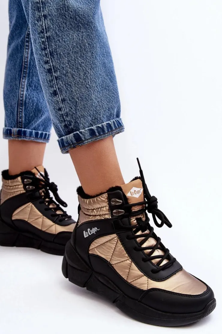 Lee Cooper Trekkingowe Damskie|Damskie Trapery*Ocieplane Botki Damskie Na Platformie LCJ-23-44-1986L Złote