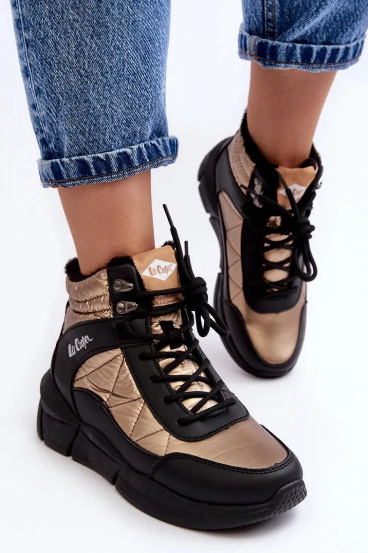 Lee Cooper Trekkingowe Damskie|Damskie Trapery*Ocieplane Botki Damskie Na Platformie LCJ-23-44-1986L Złote