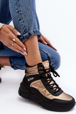 Lee Cooper Trekkingowe Damskie|Damskie Trapery*Ocieplane Botki Damskie Na Platformie LCJ-23-44-1986L Złote