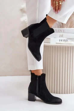 Clearance Boto Ocieplane Botki Damskie Na Słupku Czarne Radeya Czarny