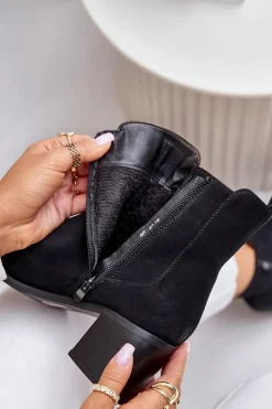 Clearance Boto Ocieplane Botki Damskie Na Słupku Czarne Radeya Czarny