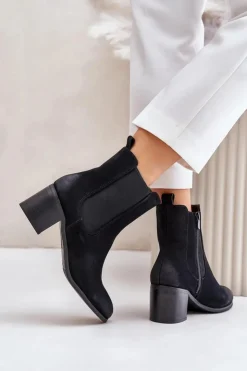 Clearance Boto Ocieplane Botki Damskie Na Słupku Czarne Radeya Czarny