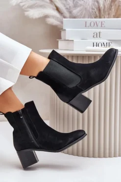 Clearance Boto Ocieplane Botki Damskie Na Słupku Czarne Radeya Czarny