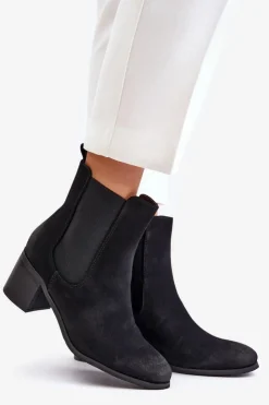 Clearance Boto Ocieplane Botki Damskie Na Słupku Czarne Radeya Czarny