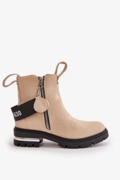 Damskie Boto Ocieplane Botki Damskie Z Suwakiem Beżowe Calvaro
