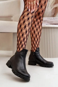 Damskie Boto Ocieplane Botki Damskie Z Eko Skóry Czarne Verietta