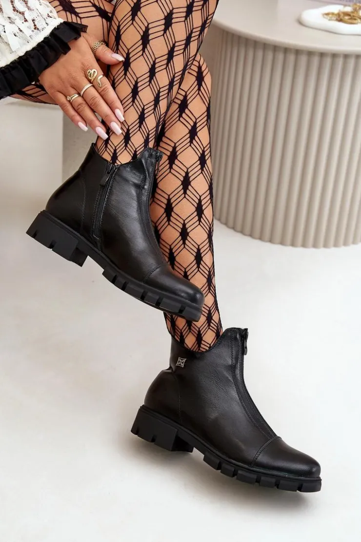 Damskie Boto Ocieplane Botki Damskie Z Eko Skóry Czarne Verietta