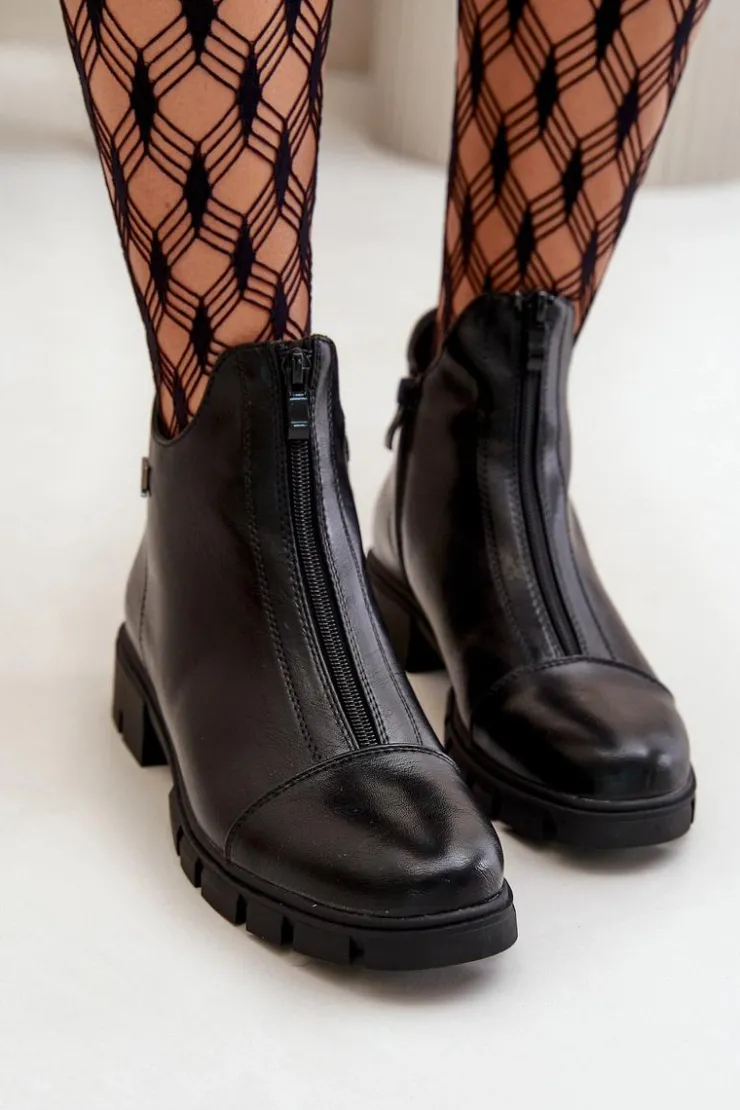 Damskie Boto Ocieplane Botki Damskie Z Eko Skóry Czarne Verietta