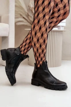 Damskie Boto Ocieplane Botki Damskie Z Eko Skóry Czarne Verietta