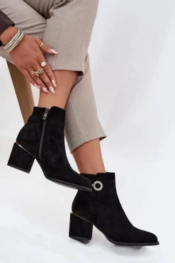 Discount Boto Ocieplane Botki Damskie Ze Złotymi Detalami Na Słupku Czarne Dorisse Czarny