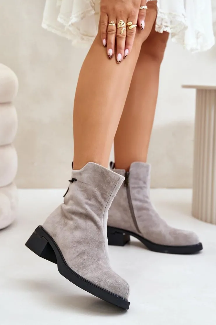 Hot Buty damskie Vinceza Ocieplane Botki Damskie Z Naturalnego Zamszu Na Zamek Szare Vinceza 66696