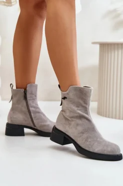 Hot Buty damskie Vinceza Ocieplane Botki Damskie Z Naturalnego Zamszu Na Zamek Szare Vinceza 66696