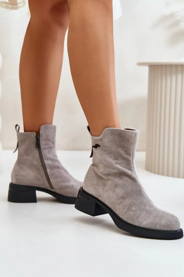 Hot Buty damskie Vinceza Ocieplane Botki Damskie Z Naturalnego Zamszu Na Zamek Szare Vinceza 66696