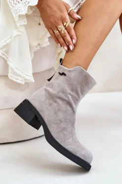 Hot Buty damskie Vinceza Ocieplane Botki Damskie Z Naturalnego Zamszu Na Zamek Szare Vinceza 66696