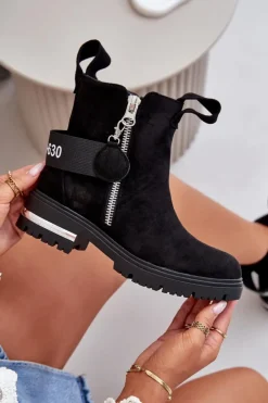 Hot Boto Ocieplane Botki Damskie Z Suwakiem Czarne Calvaro