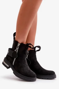 Hot Boto Ocieplane Botki Damskie Z Suwakiem Czarne Calvaro