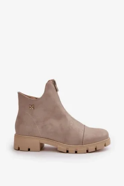 Damskie Boto Ocieplane Botki Damskie Z Przetarciami Eko Skórzane Złote Verietta