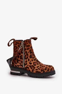 Boto Botki Zimowe Damskie|Botki Płaskie*Ocieplane Botki Damskie Z Suwakiem Panterka Brązowe Calvaro