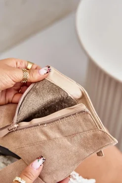 Discount Boto Ocieplane Botki Damskie Z Noskami W Szpic Na Słupku Beżowe Laoreina