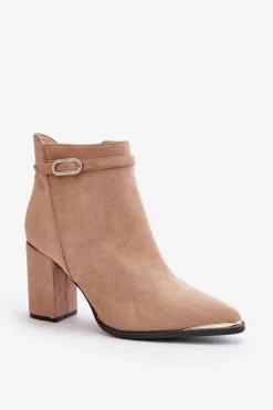 Discount Boto Ocieplane Botki Damskie Z Noskami W Szpic Na Słupku Beżowe Laoreina