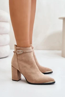 Discount Boto Ocieplane Botki Damskie Z Noskami W Szpic Na Słupku Beżowe Laoreina