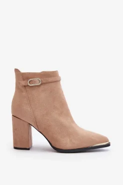 Discount Boto Ocieplane Botki Damskie Z Noskami W Szpic Na Słupku Beżowe Laoreina