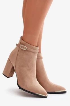 Discount Boto Ocieplane Botki Damskie Z Noskami W Szpic Na Słupku Beżowe Laoreina