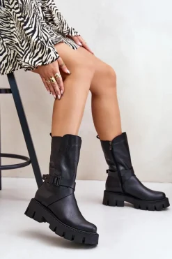 Sale Laura Messi Ocieplane Botki Damskie Ze Skóry Naturalnej 2859 Czarne