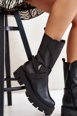 Sale Laura Messi Ocieplane Botki Damskie Ze Skóry Naturalnej 2859 Czarne