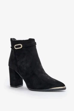 Damskie Boto Ocieplane Botki Damskie Z Noskami W Szpic Na Słupku Czarne Laoreina