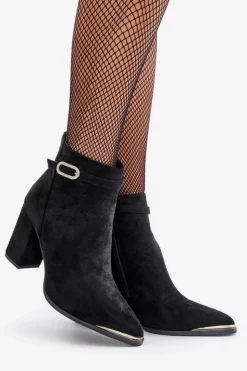 Damskie Boto Ocieplane Botki Damskie Z Noskami W Szpic Na Słupku Czarne Laoreina