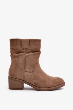 Damskie Boto Ocieplane Botki Damskie Z Marszczoną Cholewką Na Niskim Obcasie Beżowe Zinanya