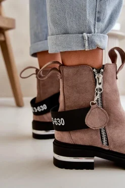 Best Boto Ocieplane Botki Damskie Z Suwakiem Ciemnobeżowe Calvaro