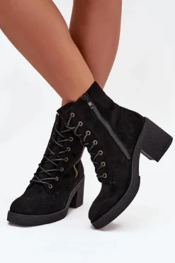 Clearance Boto Ocieplane Botki Damskie Ze Sznurowaniem I Suwakami Czarne Paressa